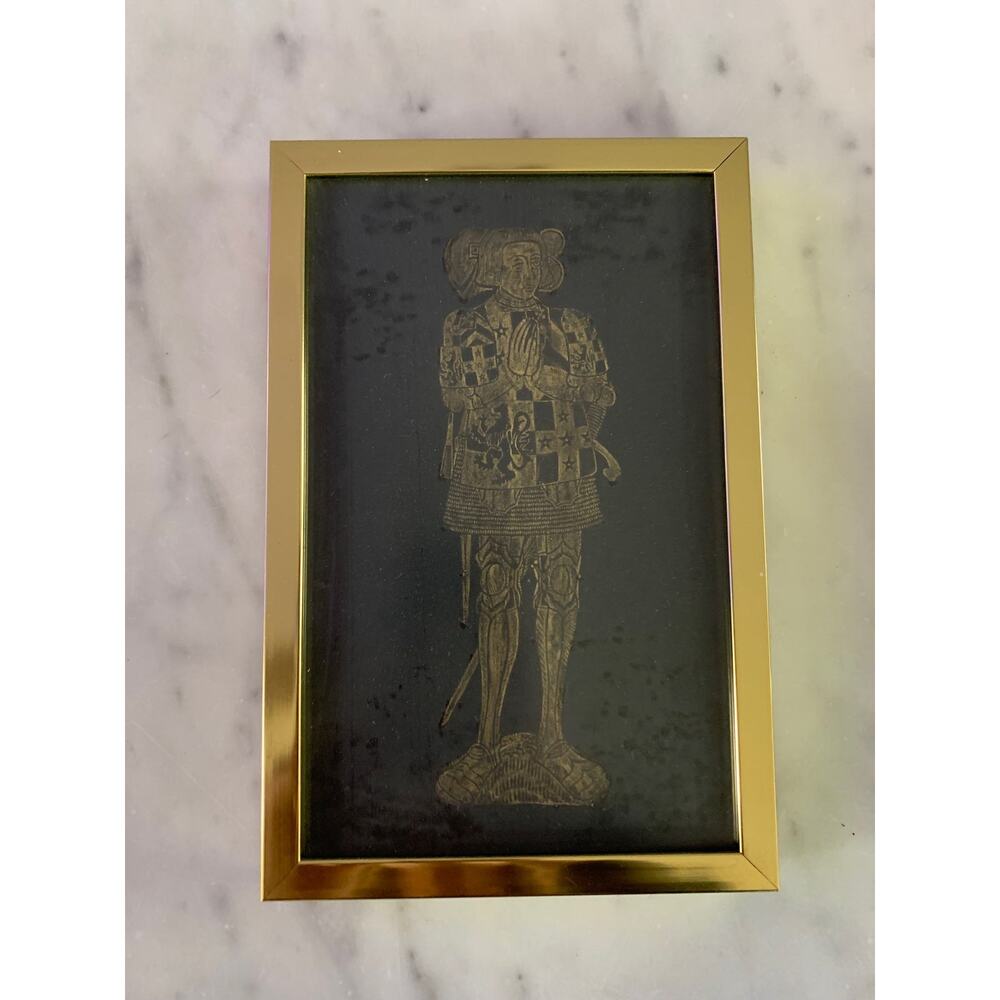 Vintage Gold Framed Aldbury England Sir Ralph Verney Knight Brass Rubbing